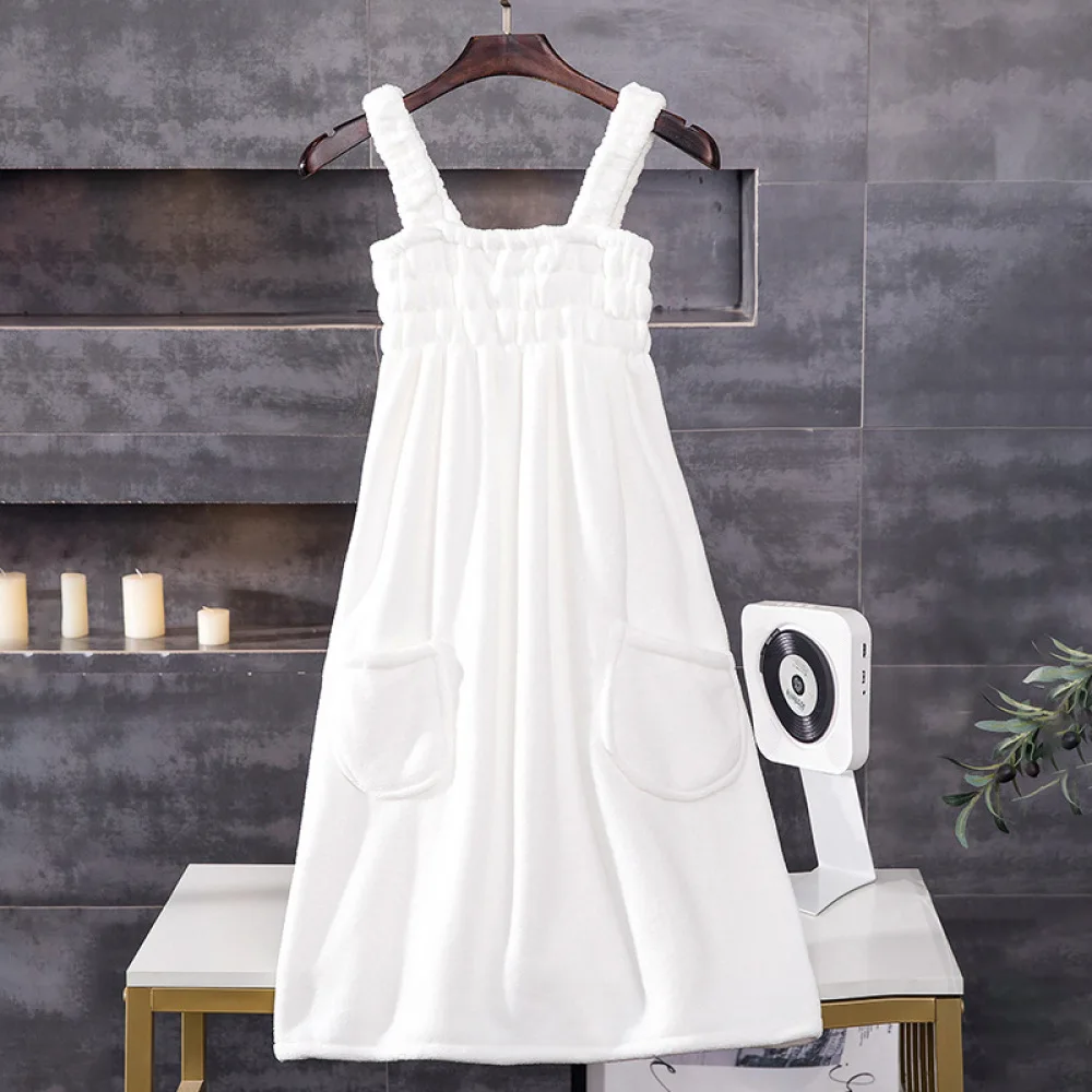 Premium Microfiber Wearable Bathing Skirt With Pockets Soft Absorbent Shower Wrap Dress Strappy Robe For Ladies Home