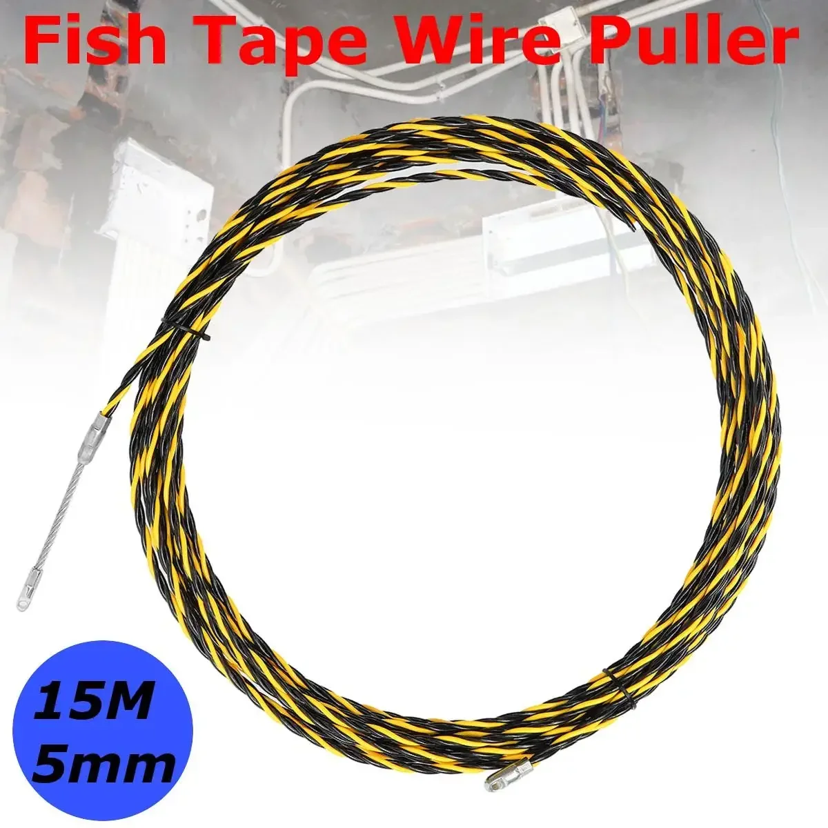 15M 5mm Cable Wire Guide Puller Conduit Snake Fish Tape Cable Rodder Tested 700KG