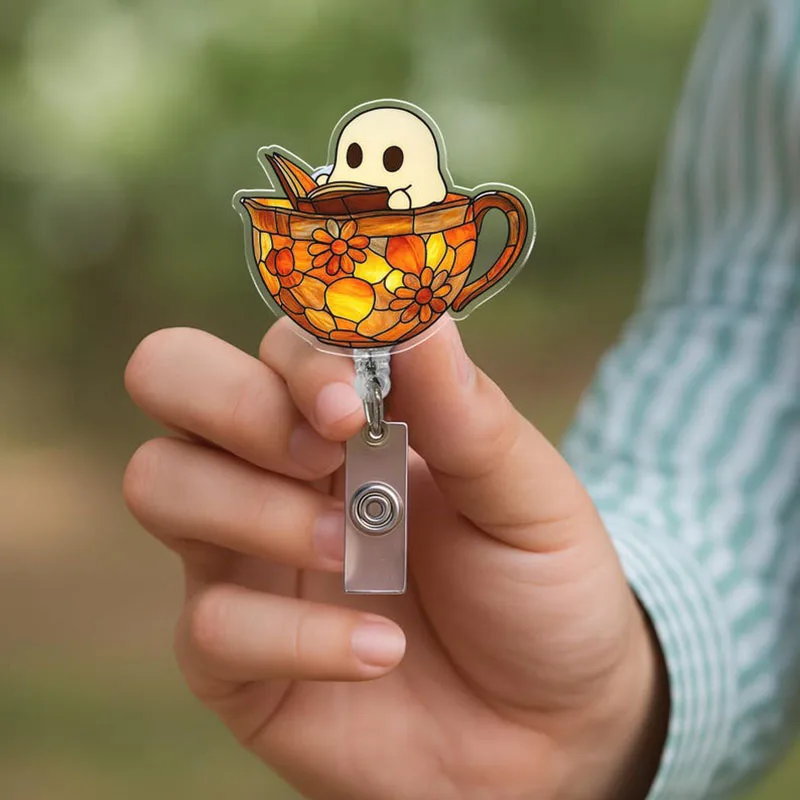 Halloween Ghost Bookmark Badge Scroll Fall-Themed ID Clip Cute Decoration Pull Tab For Meal Card And Work Badge Halloween Gift