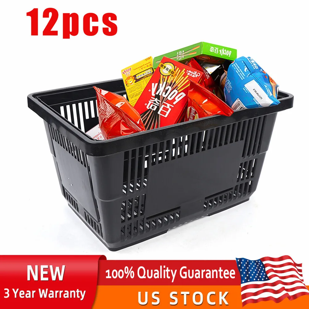 Convenient Plastic Shopping Baskets with Handles, Strong Bearing Capacity Storage Box, Grocery Store, Commercial Home, 12 Pcs