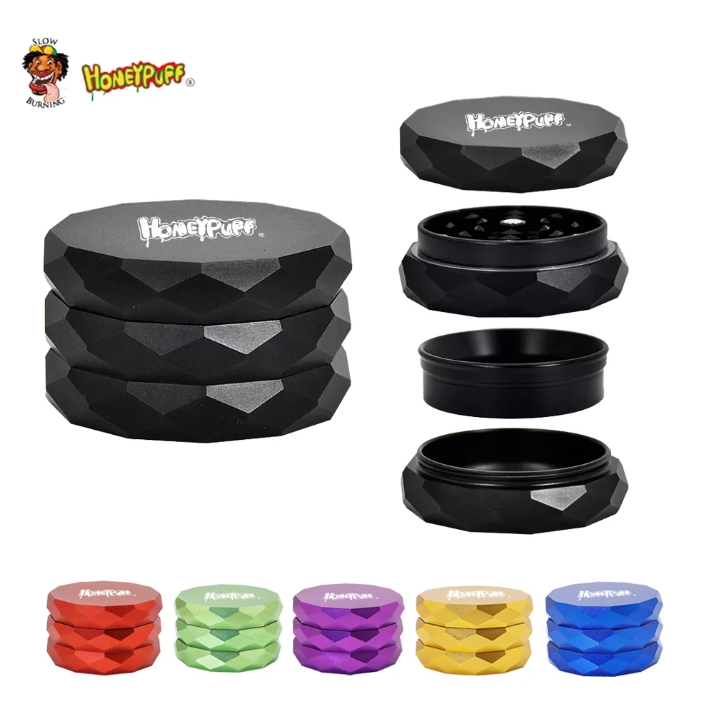 HONEYPUFF Metal 63MM 4 Piece Diamond Aircraft Aluminum Herb Grinder With CNC Teeth Smoking Accessories