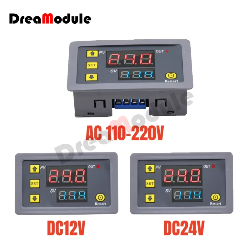 

T3230 110V 220V 12/24V Digital Time Delay Relay Red Blue Dual Led Display Cycle Timer Control Switches Adjustable Relay 12v