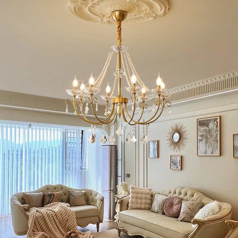 American Luxury Teardrop Shape Crystal Led Chandeliers Candle Hanging Lamp Living Room Bedroom Hotel Restaurant Pendant Lights