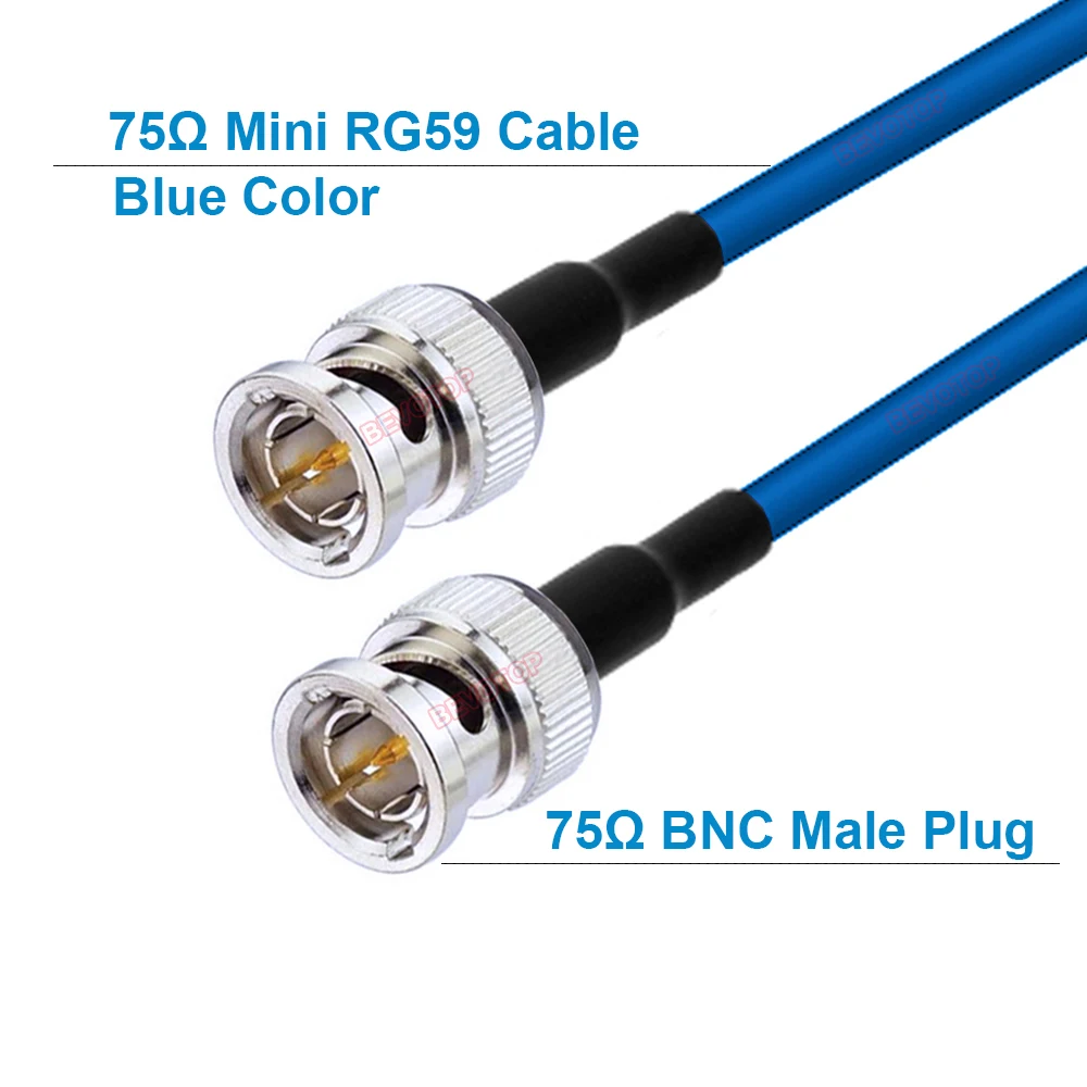 1PCS 75Ohm HD SDI BNC to BNC Male/ Female Black/Blue Mini RG59 Cable 75-2.5 1855A Pigtail for HD-SDI/3G-SDI/Video Camera CCTV