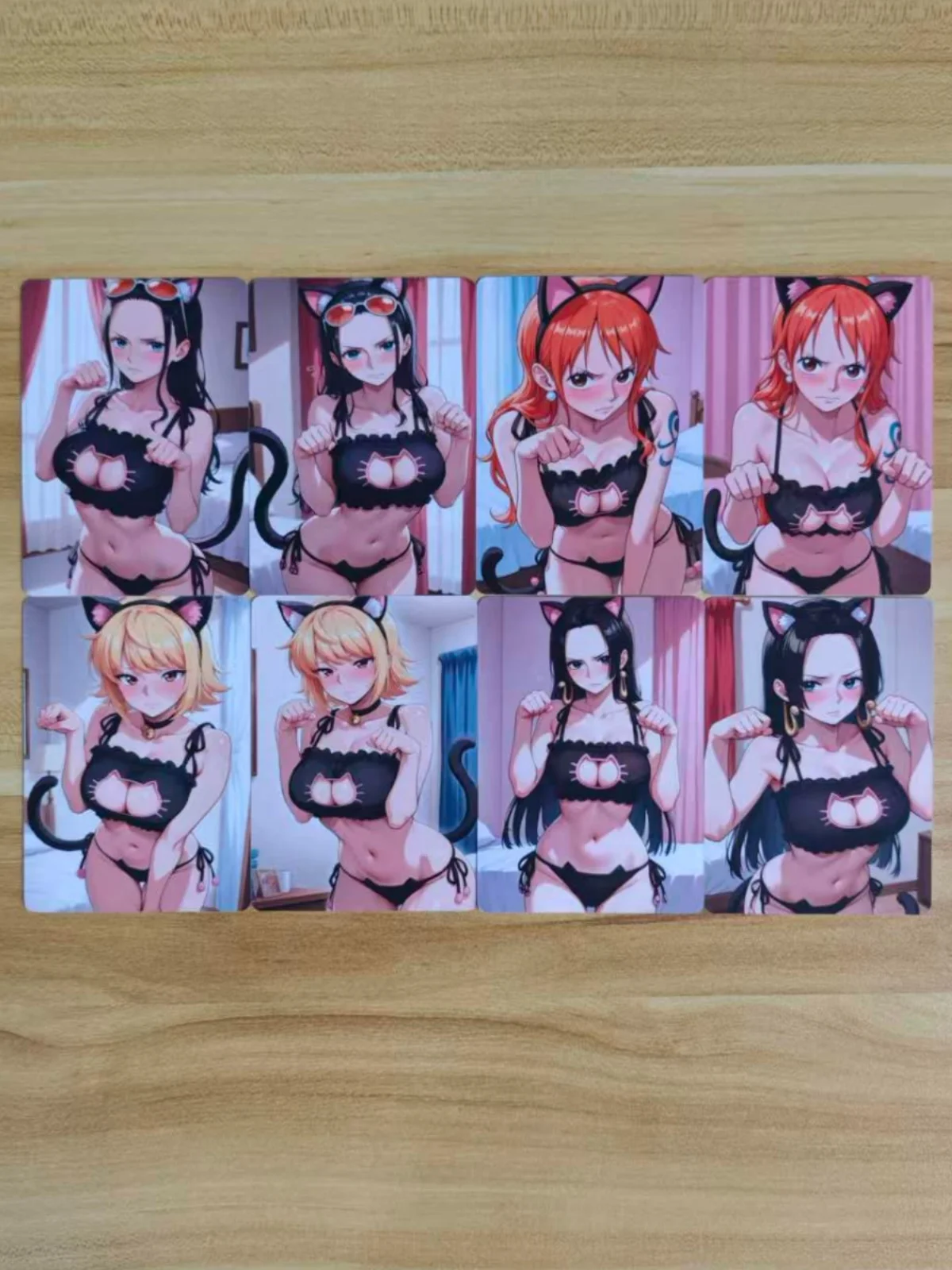 8PCS/set NSFW Cards Cat cosplay outfit Boa Hancock Nami Nico Robin Perona Double Sided Collection Card 18+ - view 5