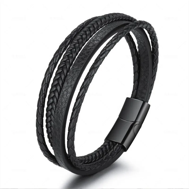 Trendy Leather Bracelets Men Stainless Steel Multilayer Braided Rope Bracelets for Male Female Bracelets Jewelry