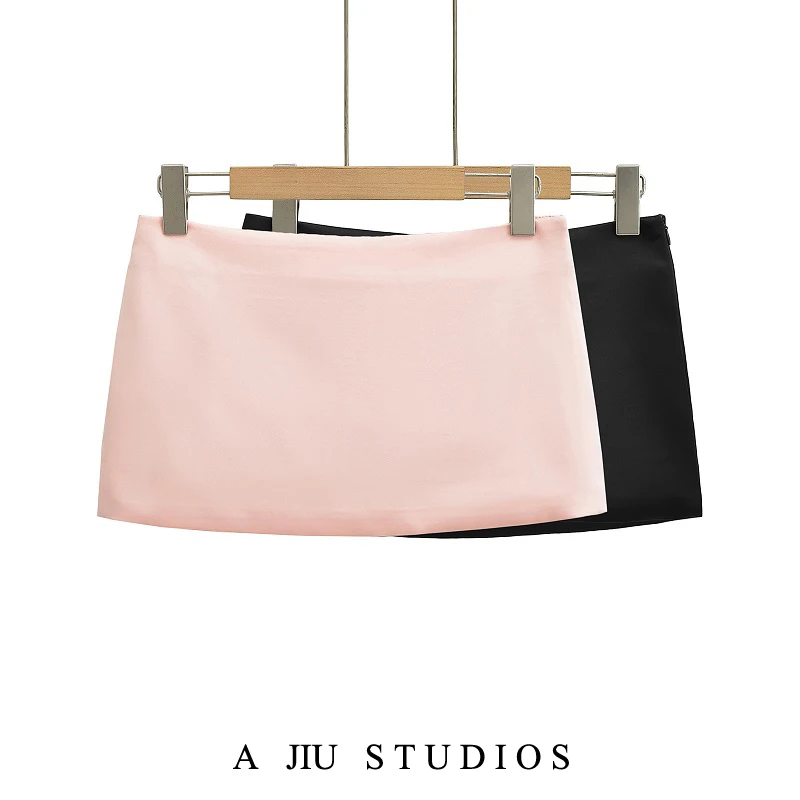 

Low Waist Satin ort Skirt Women's Summer New Sexy Acid Pink Wrap Bodycon Skirt Street Sle Faion Trend A-Line Skirt