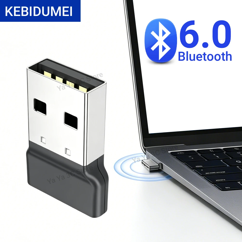 KEBIDUMEI USB Bluetooth 6.0 Adapter BT 6.0 Dongle Driver Free  for PC Wireless Mouse Keyborad Music Audio Receiver Transmitter