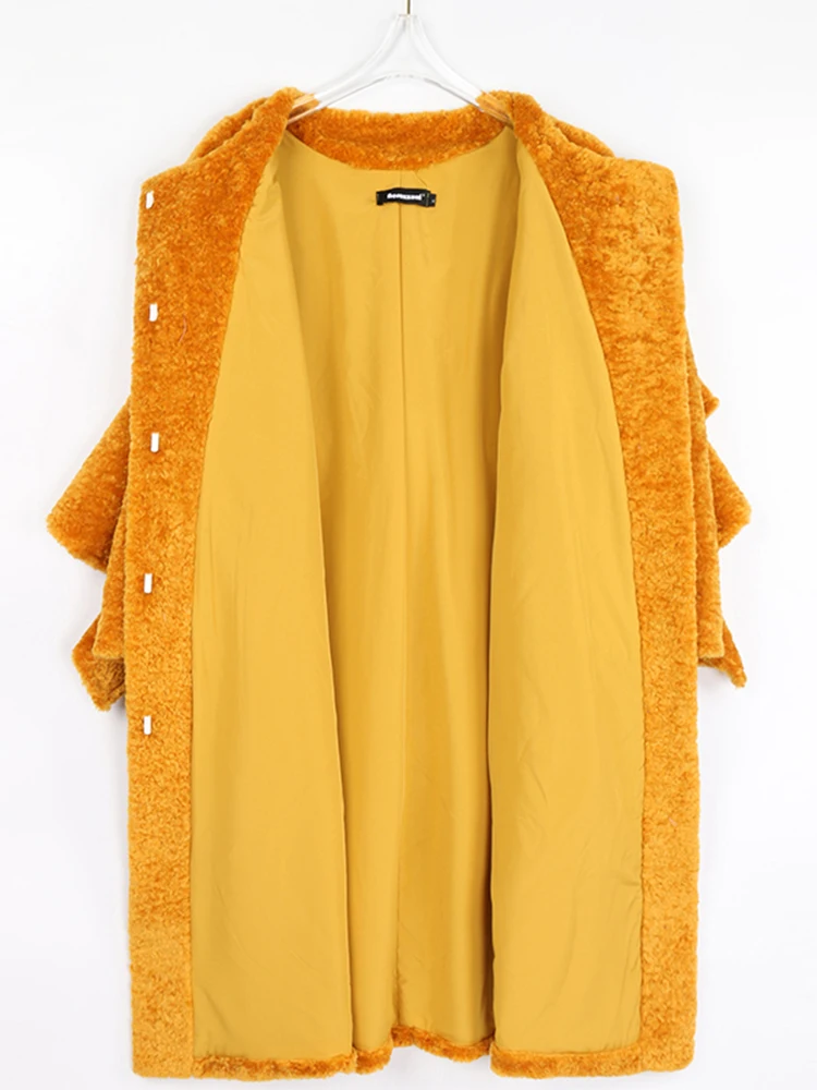 Nerazzurri Winter Long Orange Oversized Ruffled Faux Fur Coat Women Drop Shoulder Long Sleeve Pockets Stylish Korean Fashion