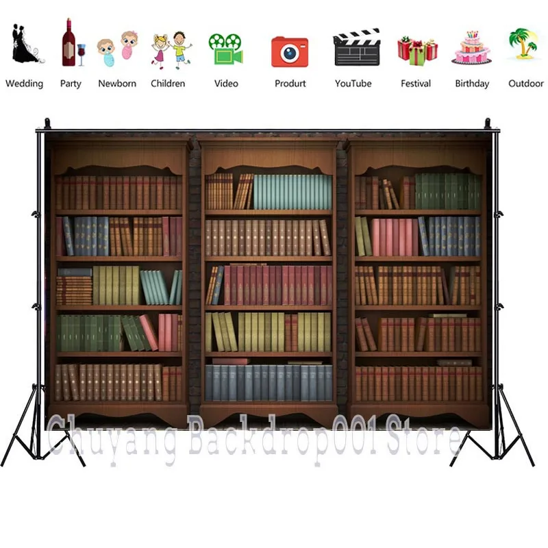 Old Wood Bookshelf Backdrop Children Family Library Photography Background Photo Studio Props