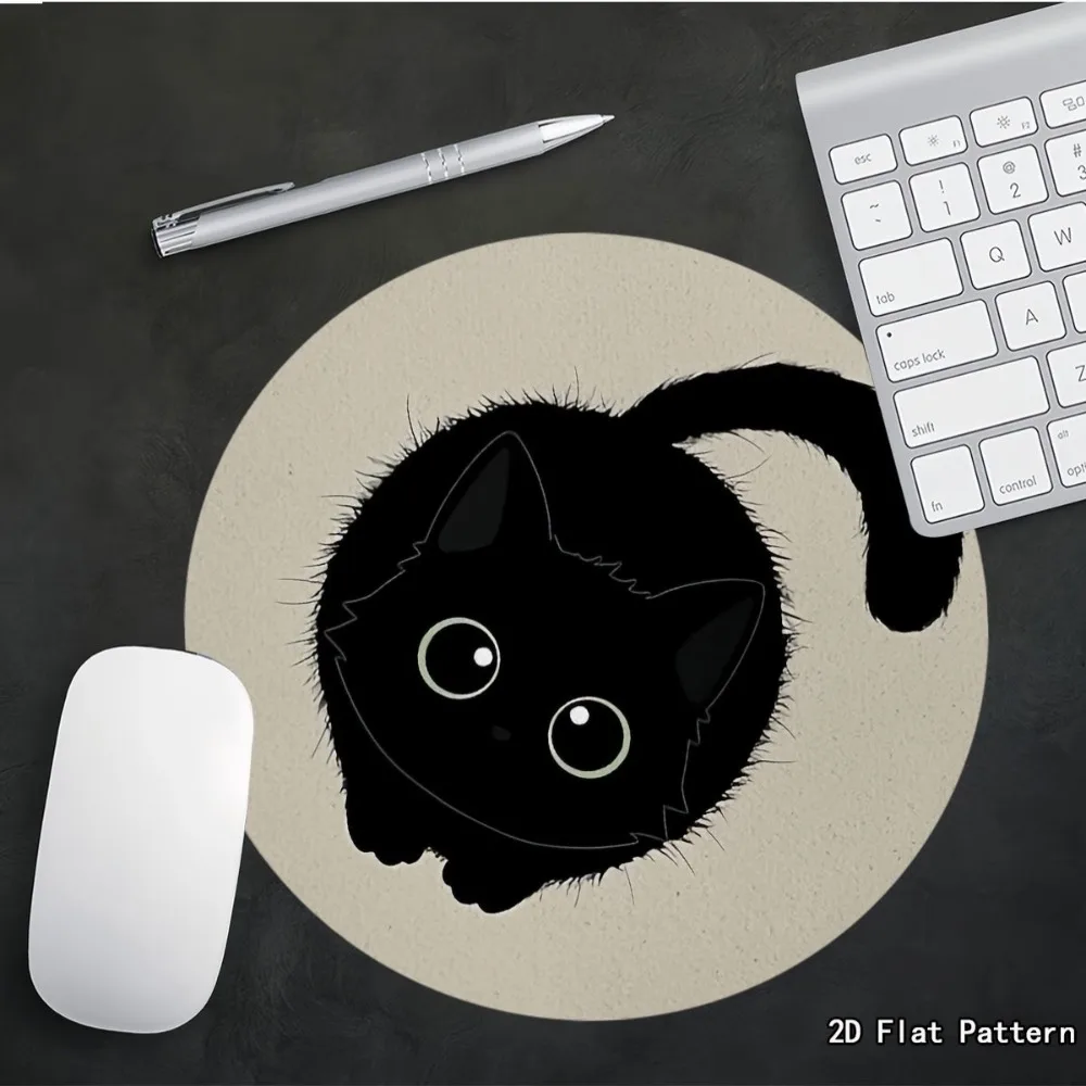 Cat pattern round mouse pad，Computer Office Game Table Mats XXL Rubber Anti-slip Gaming Keyboard Mousepads Desk Pads rug