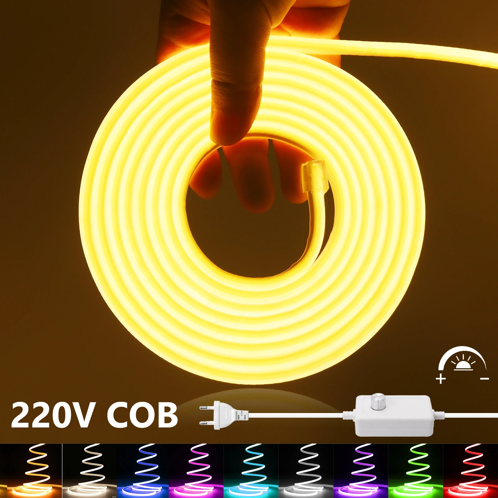 220V COB LED Light Strip IP65 Waterproof Ribbon Tape With EU Dimmer Switch Plug Flex FOB Neon Strips For Home Garden Lighting view 3