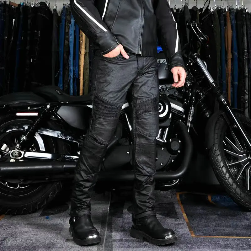 Volero Motorcycle Coated Riding Jeans Motocross Casual Cycling Protection Pants Four Seasons Knight Protective Straight Trousers