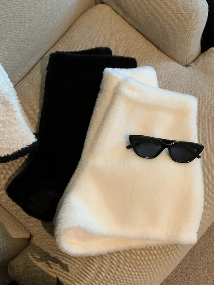 شيك فو الفراء الحلو قصيرة المرأة مثير ضئيلة عالية الخصر البسيطة السراويل موضة الكورية خريف شتاء دافئ الإناث الصلبة أنيقة السراويل جديد #3