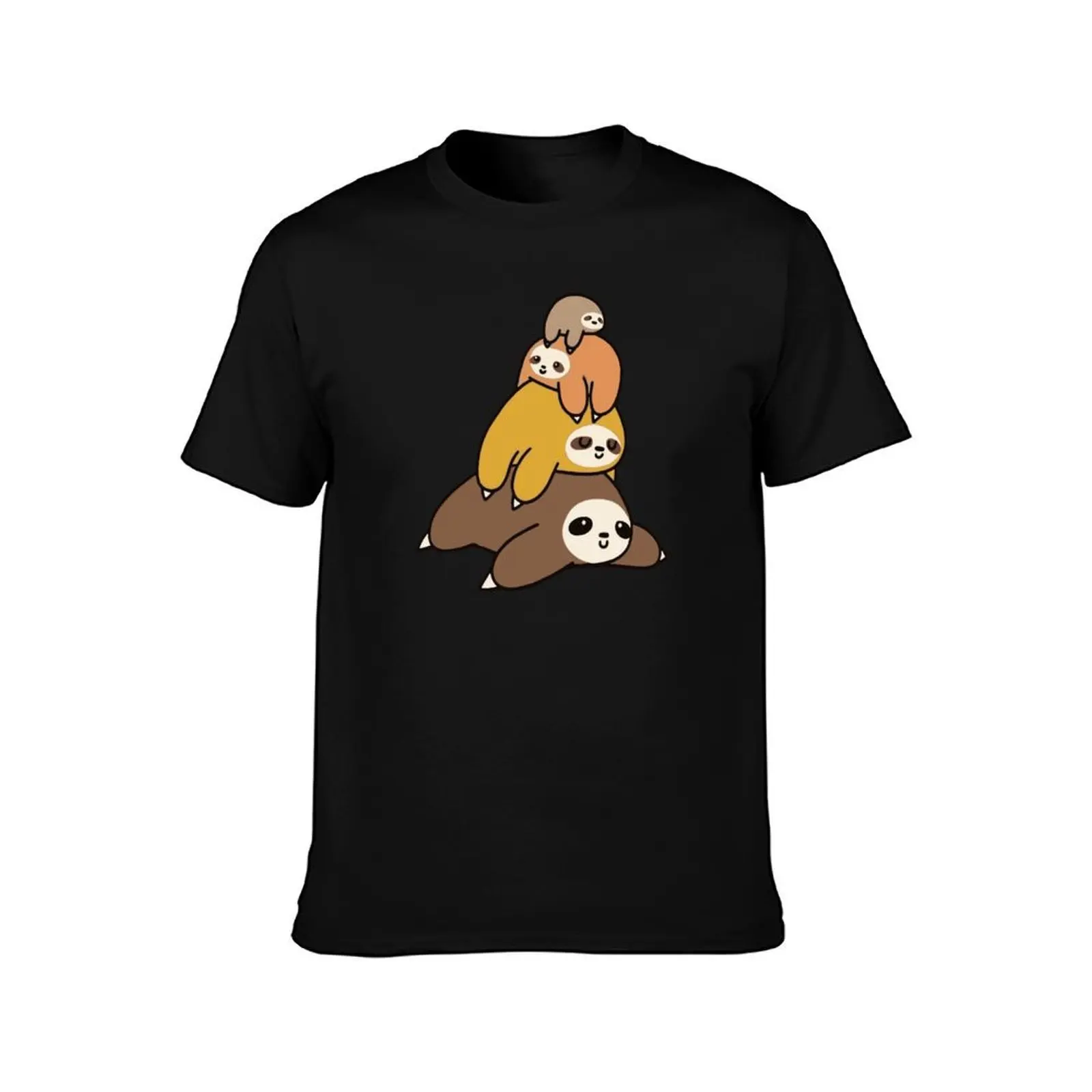 Sloth Stack T-Shirt, Summer Casual Cotton Tee, Oversized Streetwear Tops, Vintage Graphic Print, Loose Fit Short Sleeve