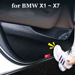 4PCS For BMW X1 X3 X5 X6 X7 2024 2023 2022 2021 2020 2018 Leather Carbon Fiber Sticker Door Anti Kick Cover Protection Mat
