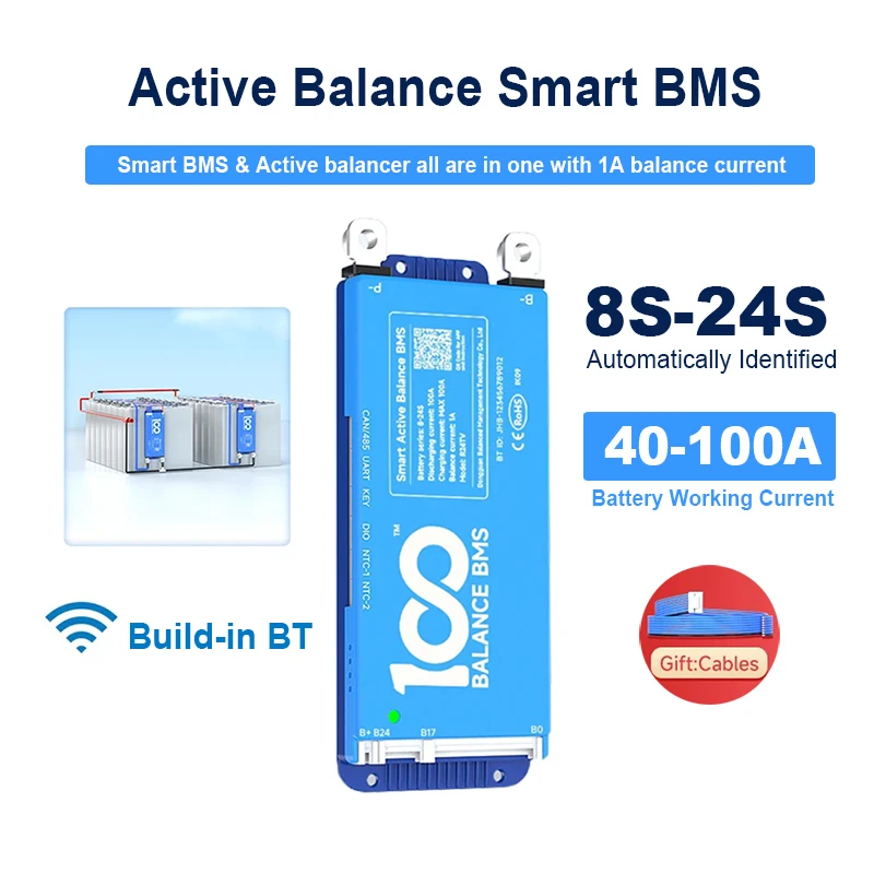 

Active Balancer Smart BMS Protection Board BT 8-24S Automatically Identified 40A 60A 80A 100A LiFePo4 Li-ion LTO Lithium Battery