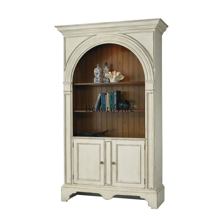 

American Arch Bookcase French Retro Nordic Solid Wood Customizable Home Use with Full Solid Wood Customizable Sideboard