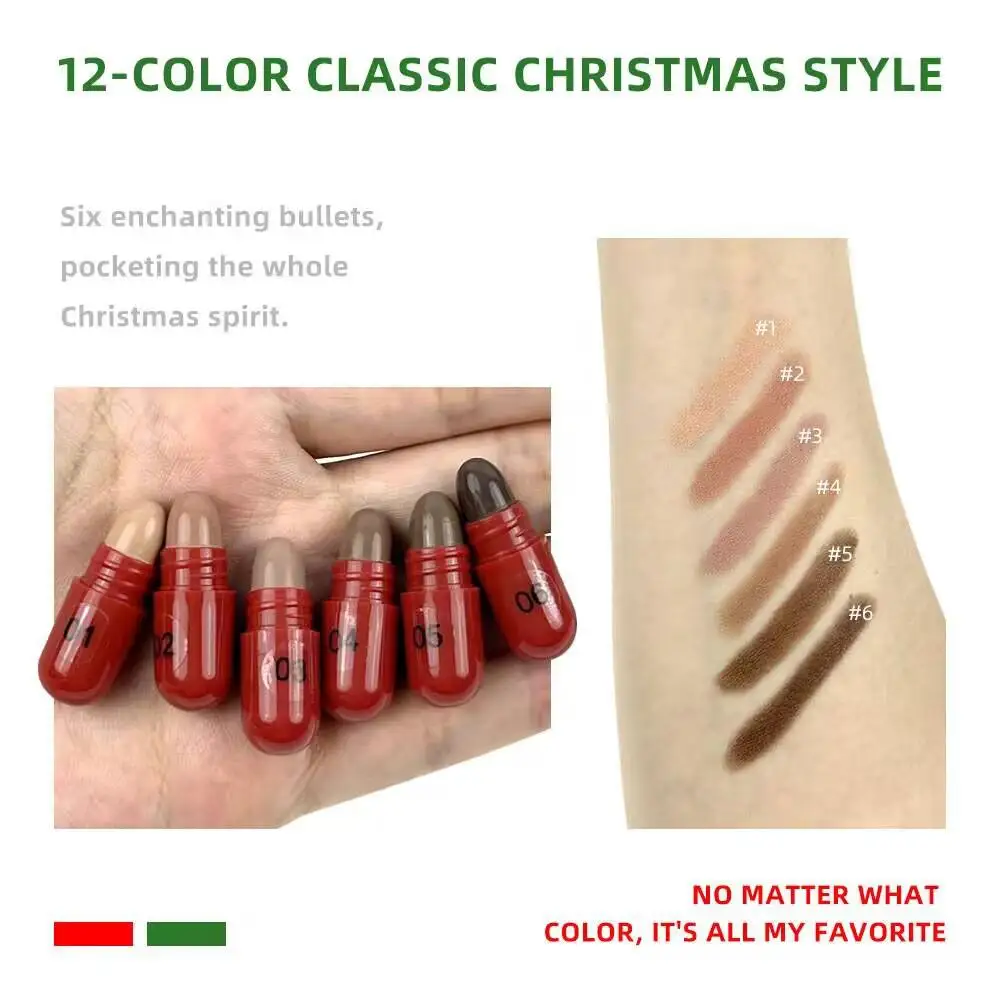 Ensemble de rouges à lèvres capsules chaudes de noël, 12 pièces, ombre à paupières, brume mate, velours, facile à colorer, adapté au maquillage quotidien