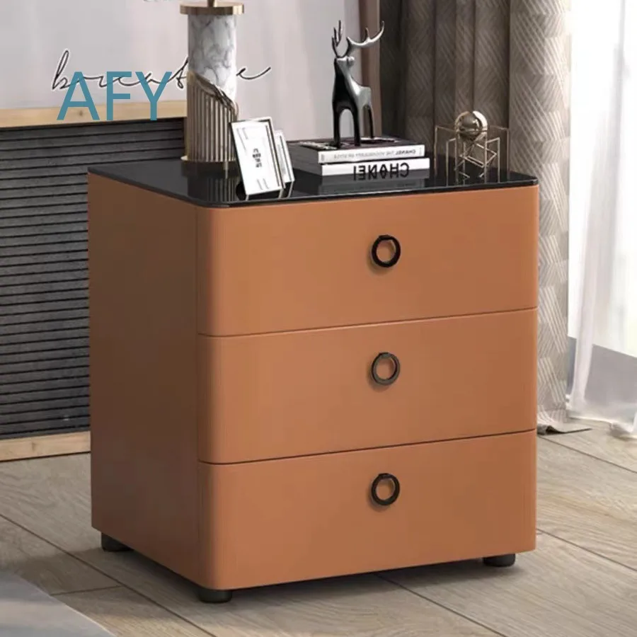 Light Luxury Bedside Table for Modern Bedroom Decor Simple High End Glass Nightstand with Storage No Assembly Required