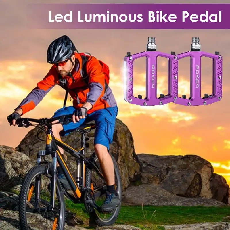 Bicycle Pedals LED Light Up Flat Aluminum Bike Pedal Waterproof Flat Pedal LED Light Up Bicycle Pedals For Ebike City Road Bike