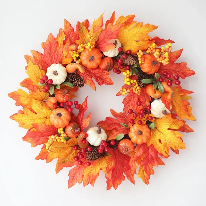 2022 wholesale artificial flower and fruit christmas wreaths and garland front door large 50cm halloween decorations outdoor