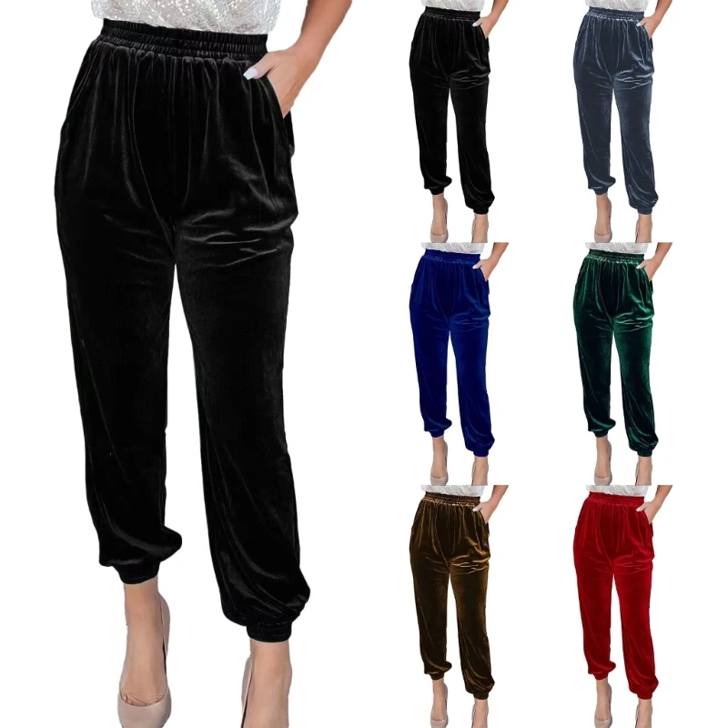 

Womens Drawstring Pants High Waist Velve Pants Pocket Trousers Lady Cargo Pant