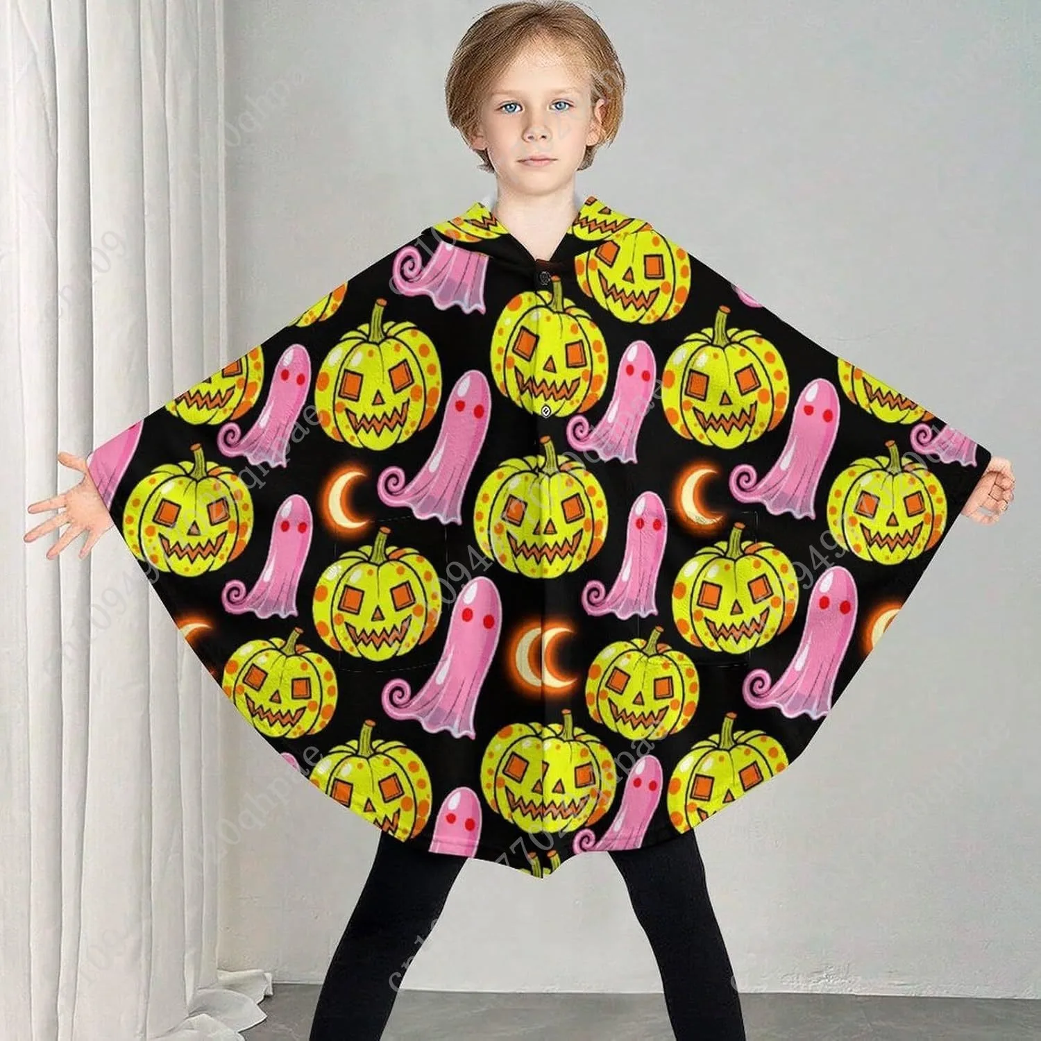 Pull couverture en flanelle confortable, sweat à capuche surdimensionné citrouille lune fantôme avec poches pour enfants et adolescents