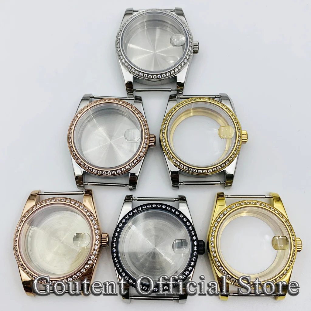 

Goutent 36mm 39mm Sapphire Silver Golden Black Gemstone Bezel Watch Case Fit NH35 NH36 ETA 2836 2824 PT5000 Miyota 8215 Movement