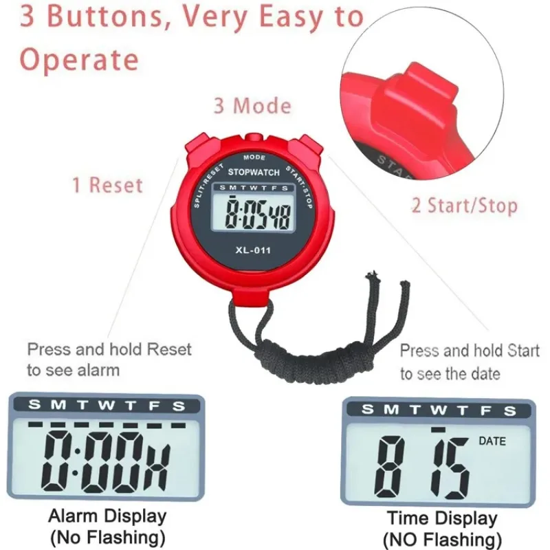 Portable Handheld Sports Stop Watch Digital Display Fitness Timer Counter 4colors For Sports Stopwatch Chronograph Professional