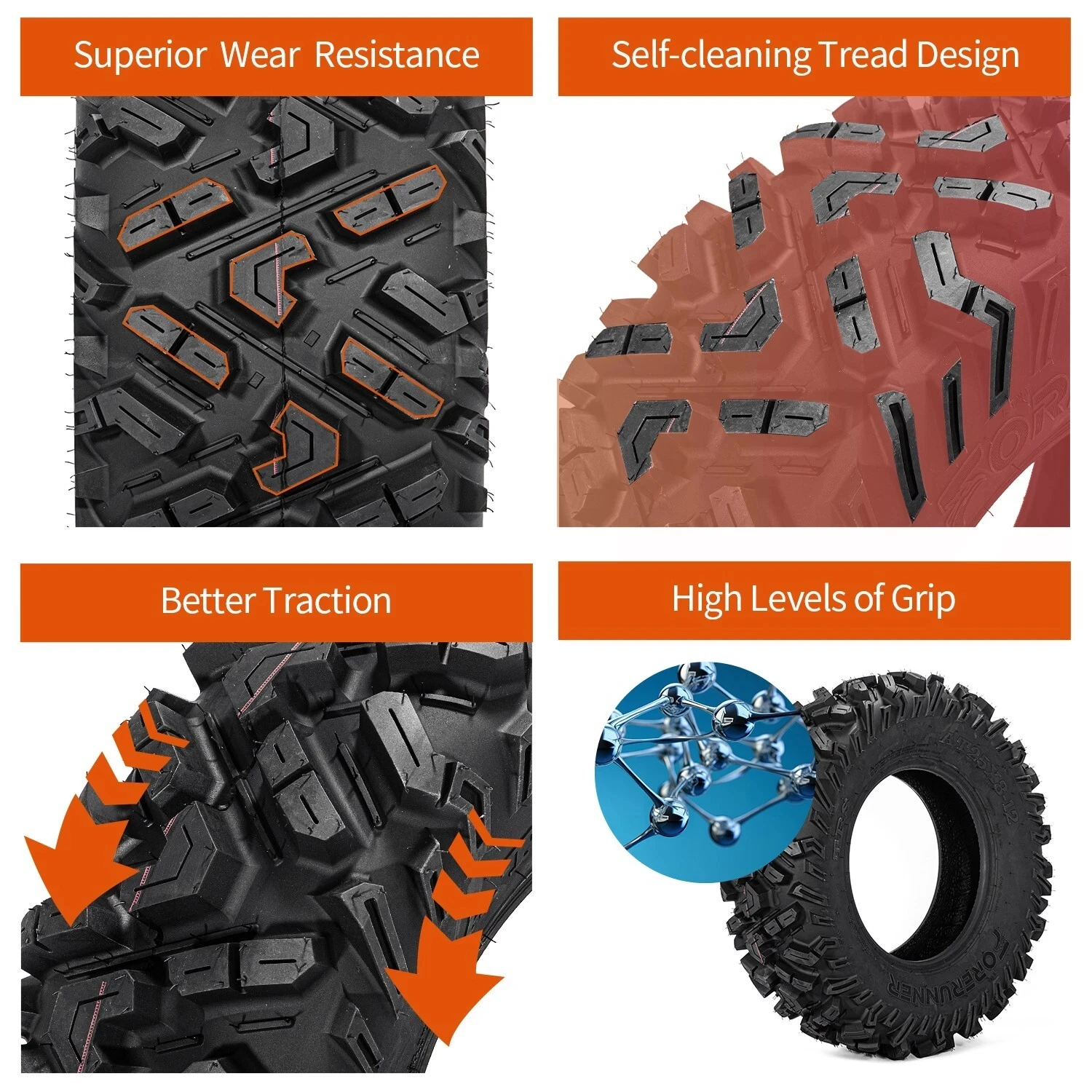 Set 4 25x10-12 25x8-12 6PR ATV UTV Tires 25x8x12 25x10x12 All Terrain Heavy Duty Motorcycle - view 5