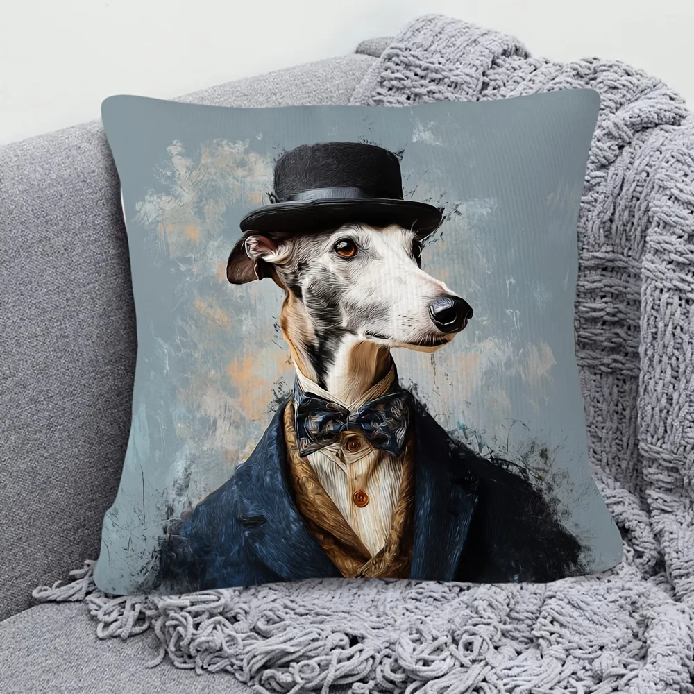 Vintage Dog Portrait Pillow cover Case Stylish Canine Gentleman Art Home Decor Cushion Cover
