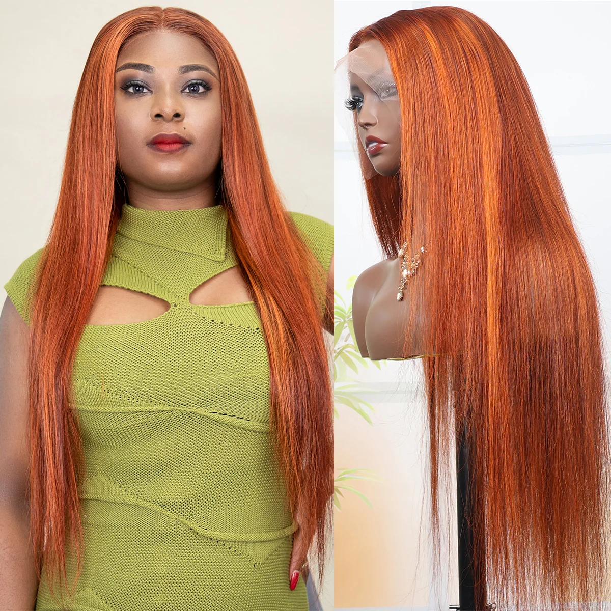 

4/350 Highlight Straight 13x6 HD Lace Frontal Human Hair Wig Peruvian Brown Ginger Human Hair Wig For Women PrePlucked Hair 200%