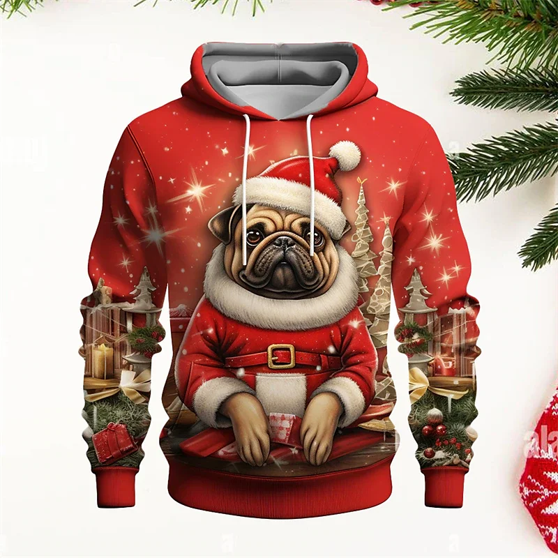 Christmas Men's Hoodie 3D Dog Print Sweatshirts Harajuku Hooded Shirt Pullover Casual Clothes Streetwear Top Men's Clothing