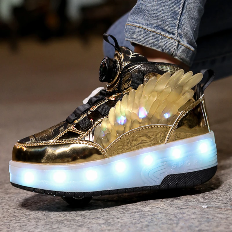 Children\'s Casual Shoes LED Light Casual Walking Training Shoes USB Charging Luxury Design Roller Skating Shoes Boy Girl