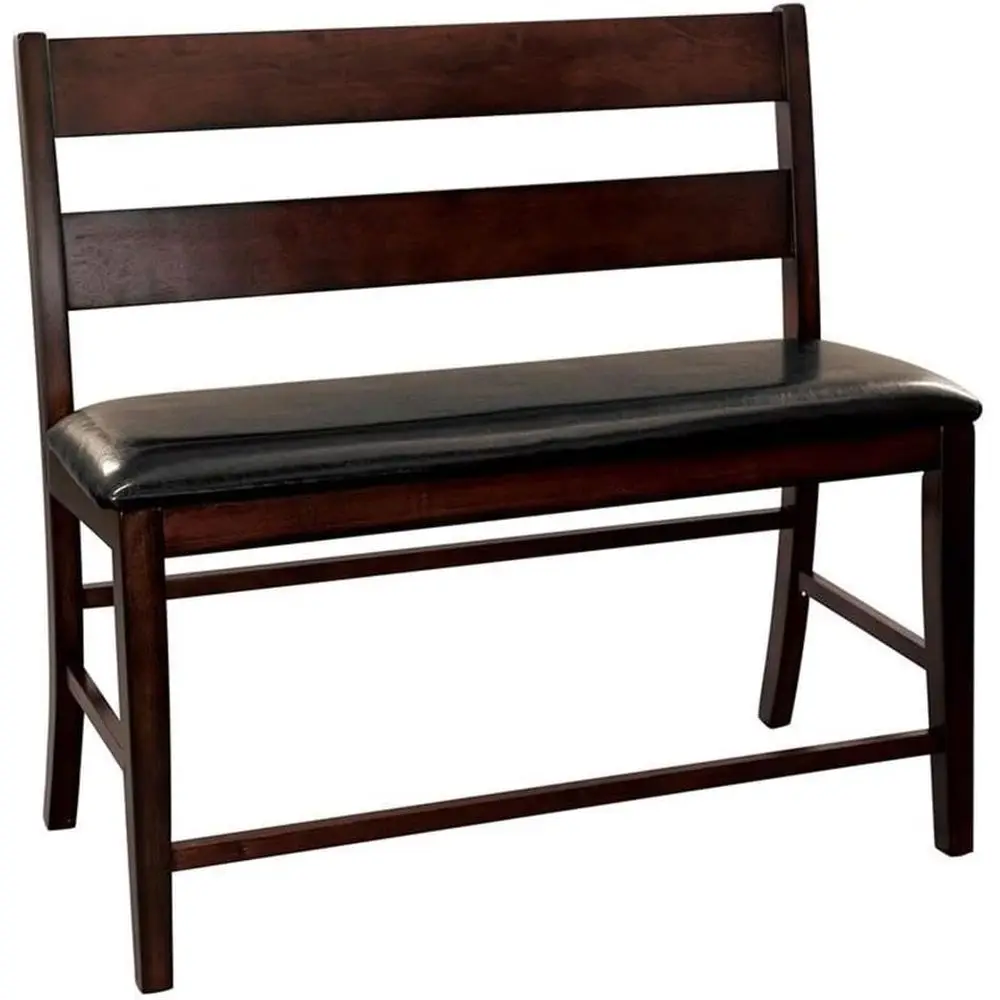 Row 44.5 Inches Wood Counter Height Dining Bench with Back for Kitchen Seating, in Cherry