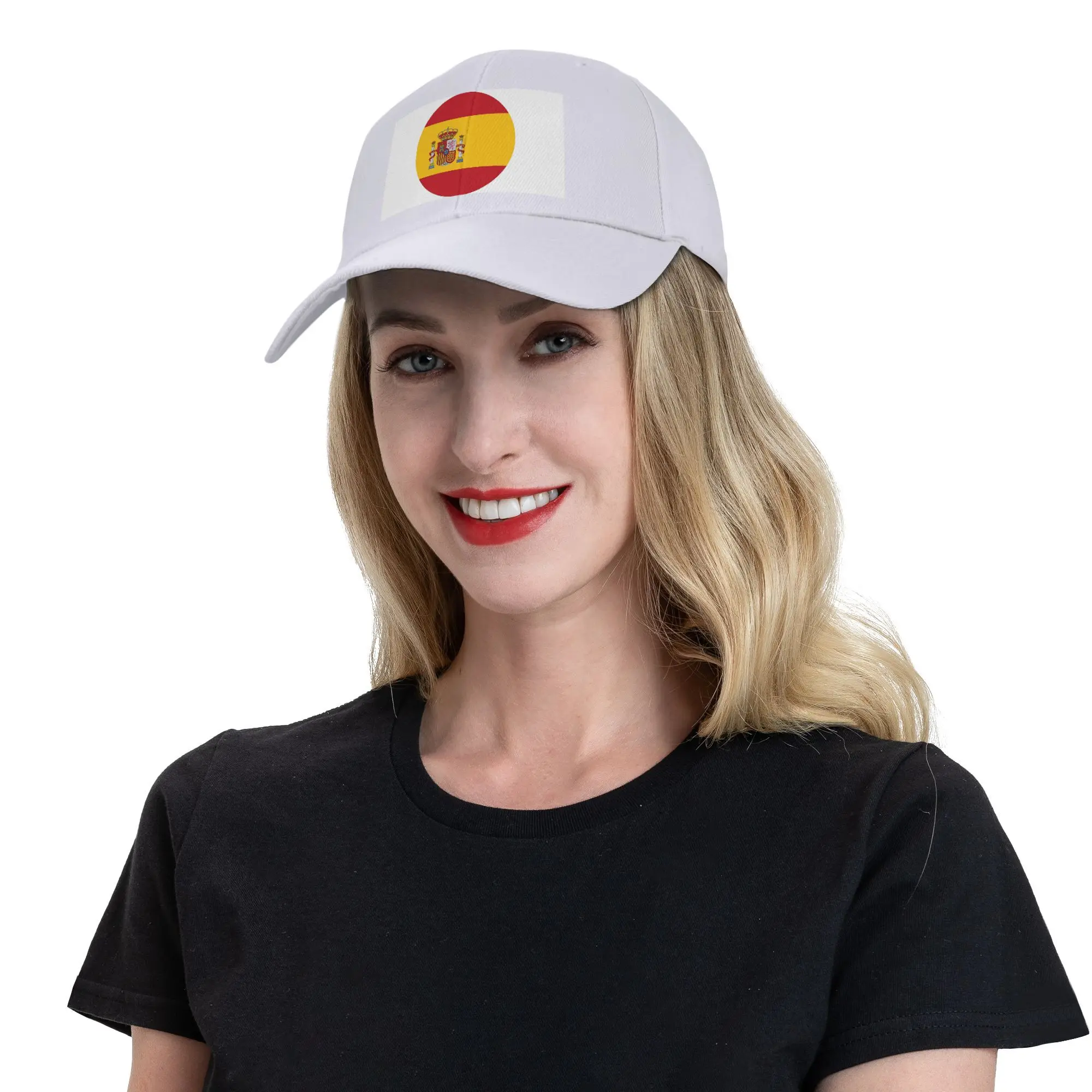 Spain  Spanish Flag Round Baseball Caps Snapback Fashion Baseball Hats Breathable Casual Casquette Outdoor For Men's And Women's