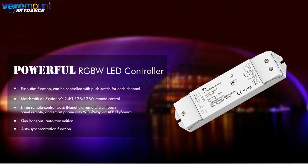 Skydance RGBW Controller 12V 24V 36V DC 20A RGB RGBW LED Strip Light Controller 2.4G RF Smart Wireless Remote Controler V4