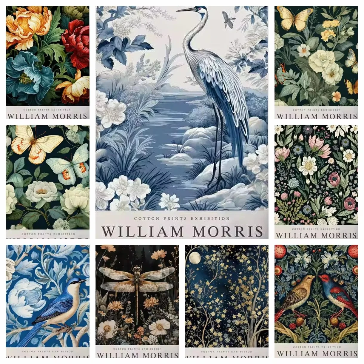 5D DIY Diamant-Stickerei mit William Morris Motiven, Botanische und Tierische Designs, Vollrunde Diamanten, Kreuzstich, Heimdekoration