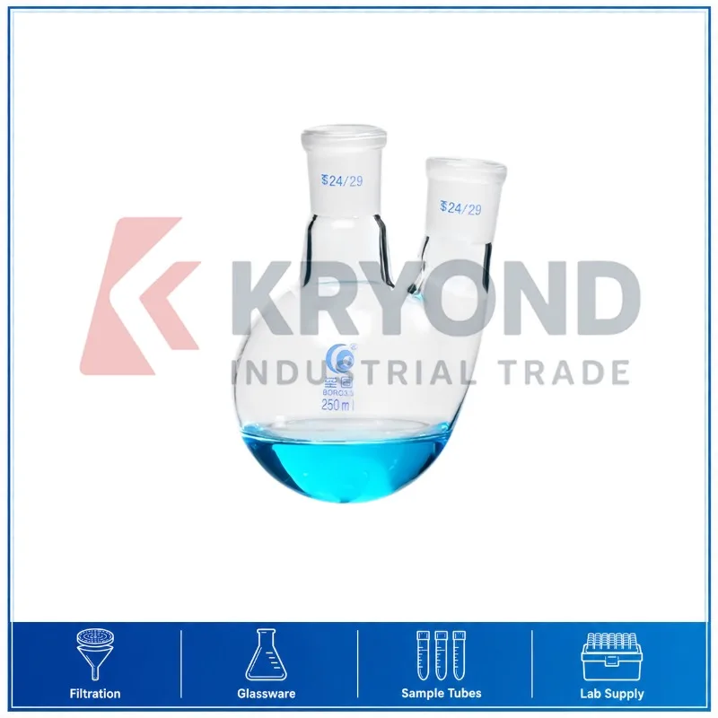 Two Neck Oblique Straight Round Bottom Flask Laboratory Glassware Heating Vessel Chemistry Experiment Equipment Reaction Use Set