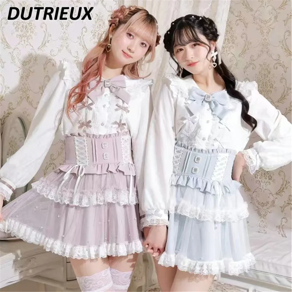 Women's Tops Lolita Japanese Style New Mine Series Spring Autumn Sweet Lady Cute Lace Bow Mass-produced Long-sleeved Shirt