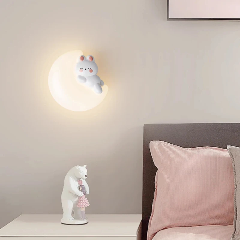 Imagem -03 - Lâmpada de Parede Bonito Moon Bunny para Quarto de Criança Lâmpada de Urso Simples e Moderno Quente para Bebê Berçário Menina e Menino Quarto Cabeceira Luzes