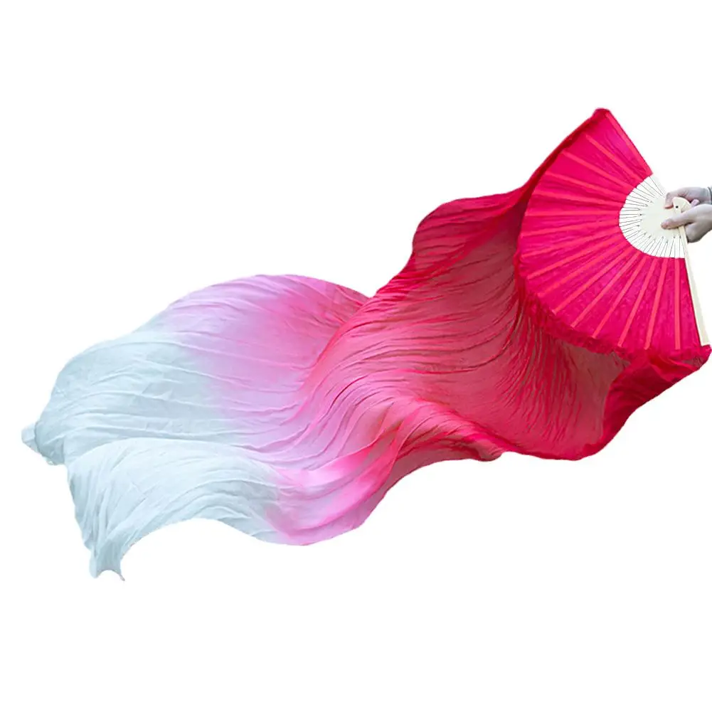 Fan di seta di bambù di colore sfumato delle donne danza del ventre Fan Dancer pratica lunga imitazione 150cm Rayon bellissimi Fan di seta