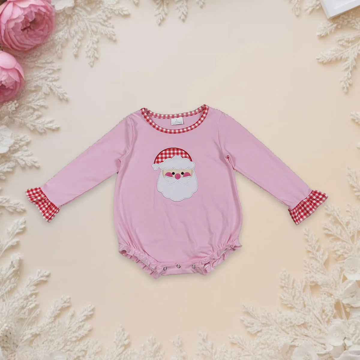 

Предметы для новорожденных, детский комбинезон, боди, одежда для девочек, комбинезон с длинными рукавами и вышивкой Санта-Клауса с рюшами, праздничный комбинезон для малышей