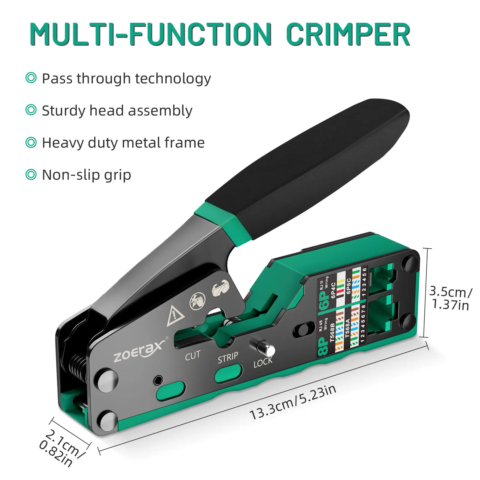 ZoeRax RJ45 Crimp Tool Kit Pass Through Cat6 Crimping Tool For Cat5 Cat5e Cat6 8P8C Connector, All-in-one Ethernet Crimper