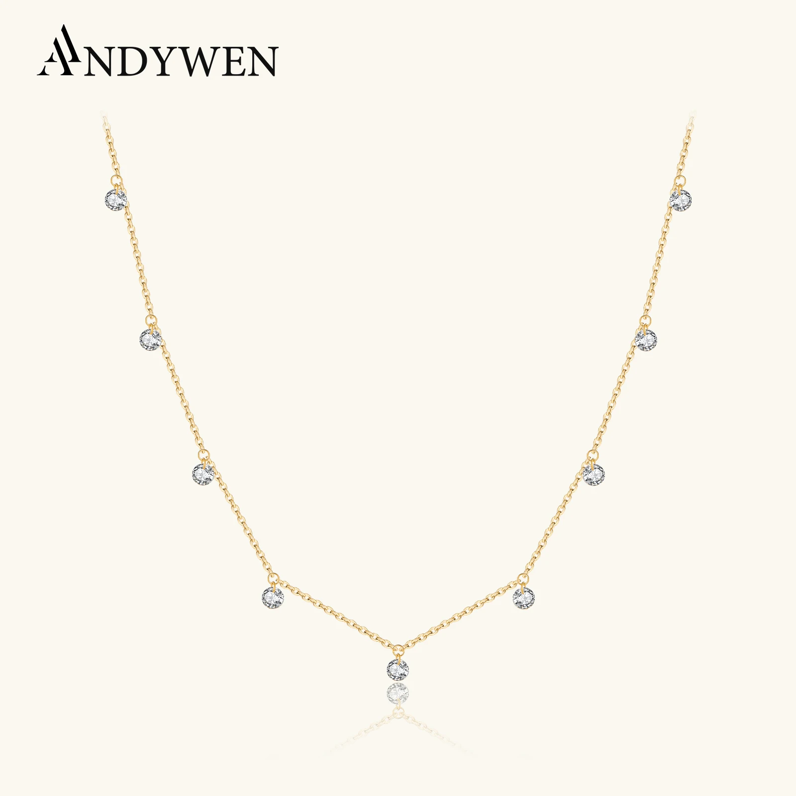 ANDYWEN 100% 925 Sterling Silver Hole Zircon 4mm Choker Charm Long Chain Necklace 2023 Women Wedding Fine Jewels
