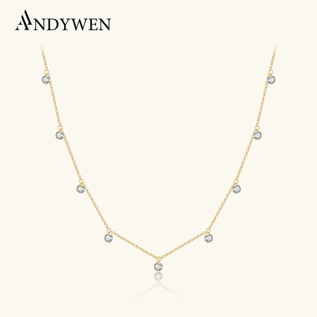 ANDYWEN 100% 925 Sterling Silver Hole Zircon 4mm Choker Charm Long Chain Necklace 2023 Women Wedding Fine Jewels