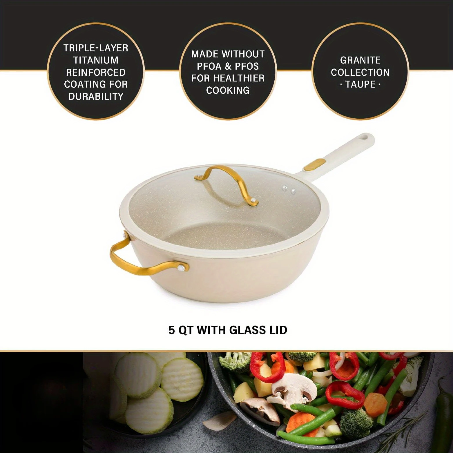 Non-Stick 5 QT Granite Saute Pan, Taupe