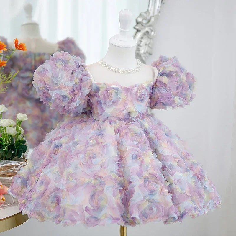 Violets-vestidos de desfile de graduación para niños, Vestidos de Noche de lujo para niñas de flores, fiesta de cumpleaños, Vestido corto de tul de princesa para niños, 2023