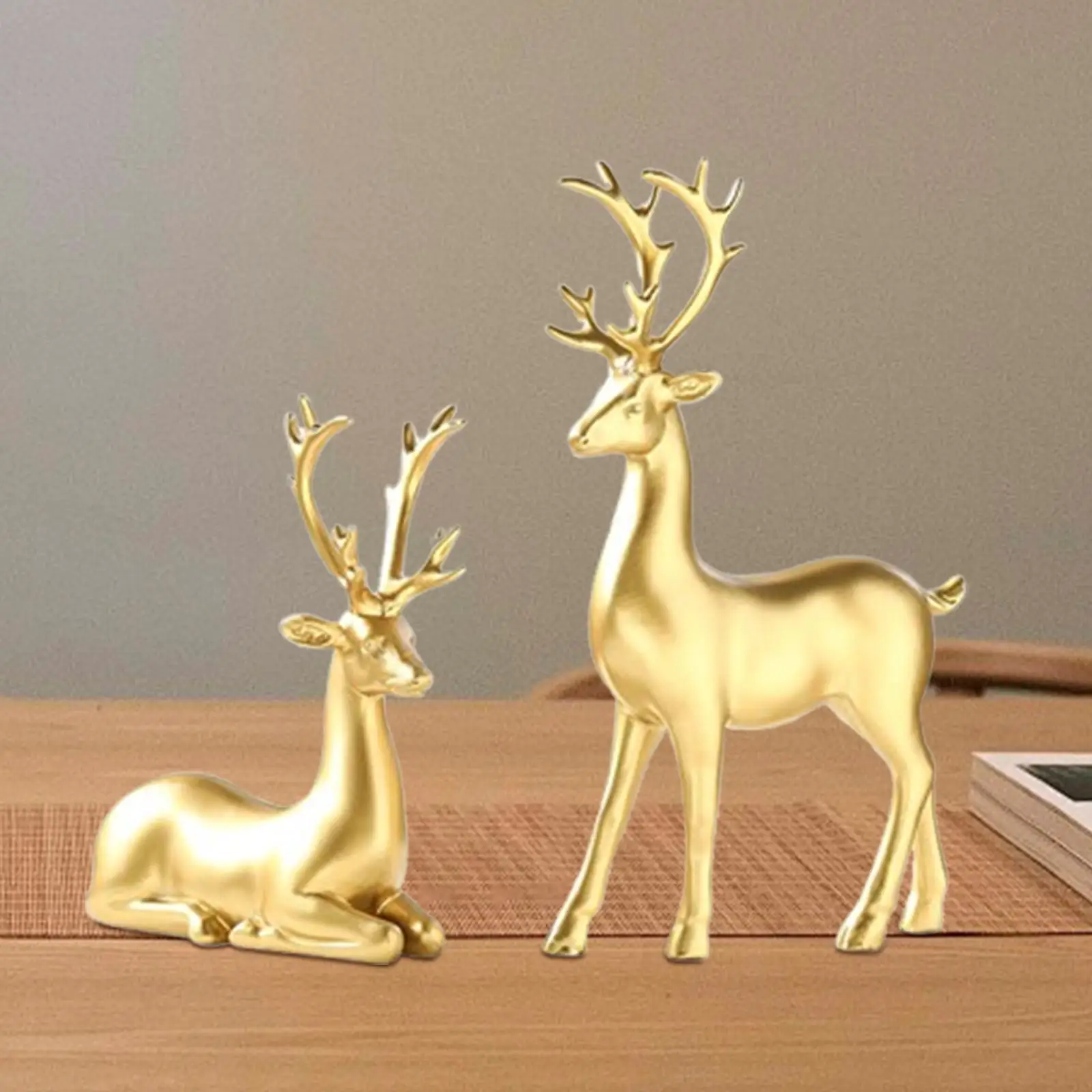 

2Pcs Reindeer Figurines Rustic Deer Statues for Fireplace Office Living Room